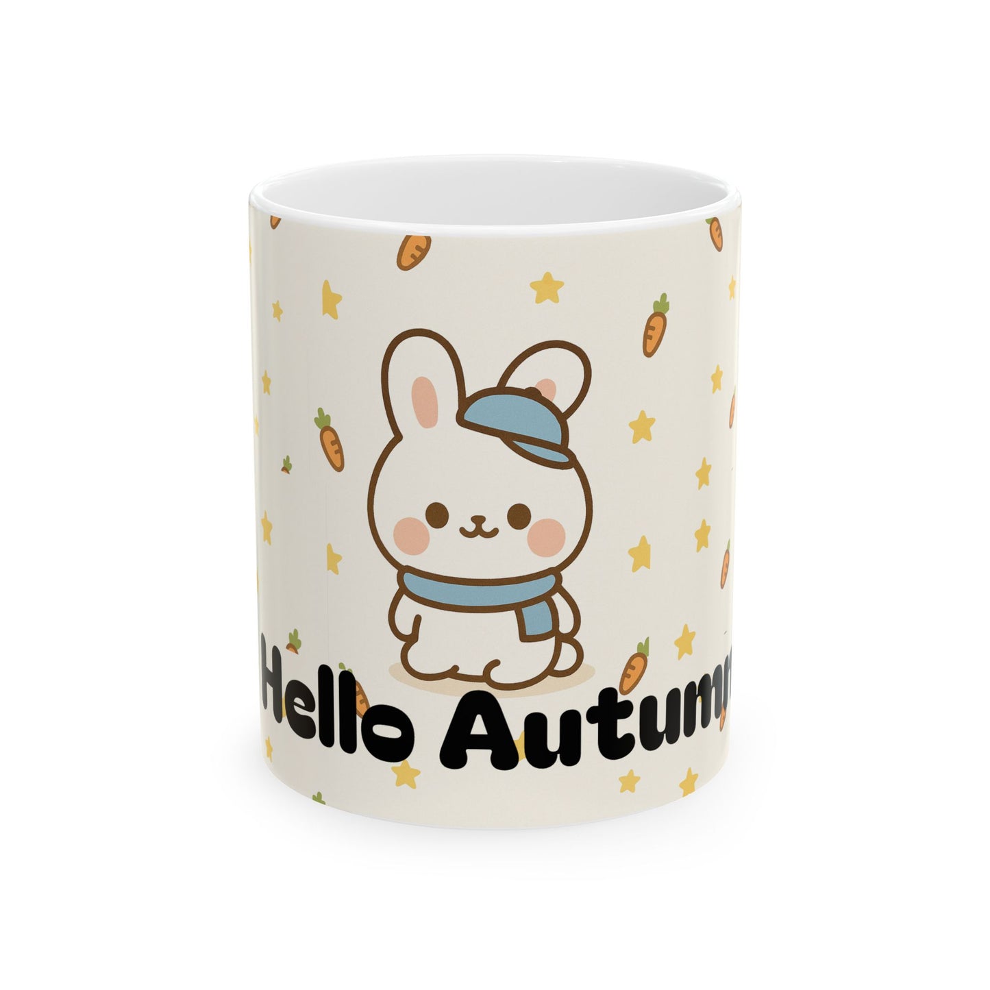 Cute Bunny Hello Autumn Ceramic Mug - Adorable Fall Coffee Cup, Seasonal Drinkware, Fall Gift, Kitchen Decor, Cozy Vibes
