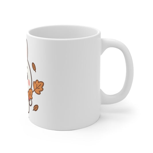 Cute Bunny Fall Ceramic Mug, Autumn Coffee Cup, Cozy Hot Cocoa Mug, Gifts for Animal Lovers, Seasonal Drinkware