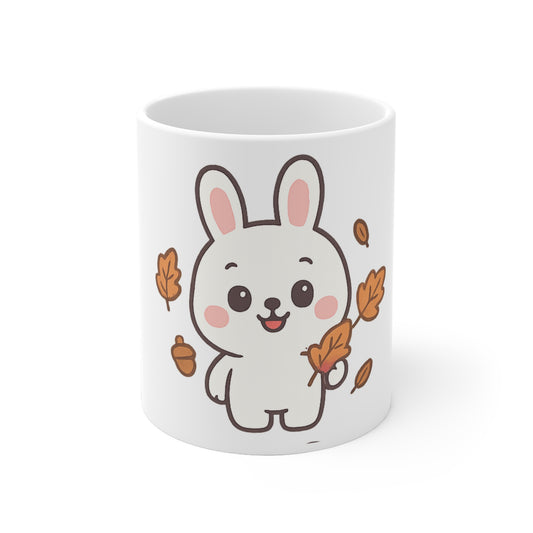 Cute Bunny Fall Ceramic Mug, Autumn Coffee Cup, Cozy Hot Cocoa Mug, Gifts for Animal Lovers, Seasonal Drinkware