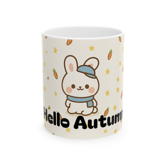 Cute Bunny Hello Autumn Ceramic Mug - Adorable Fall Coffee Cup, Seasonal Drinkware, Fall Gift, Kitchen Decor, Cozy Vibes