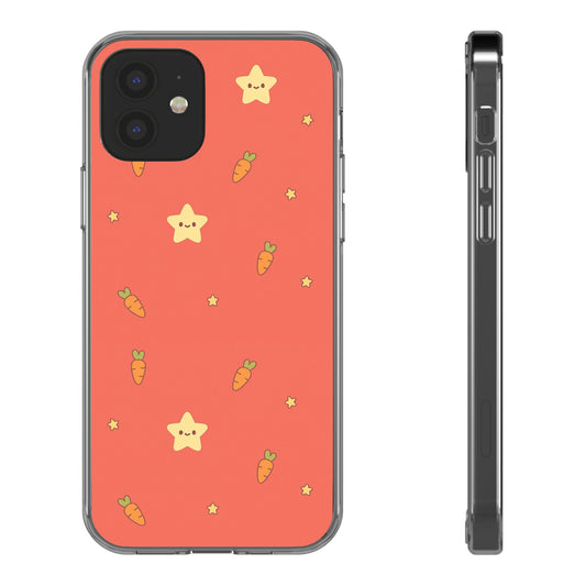 Playful Carrot and Star Clear Phone Case, Cute Clear Cover, Fun Phone Accessories for Kids, Gifts for Her, Spring and Summer Vibes, [...]